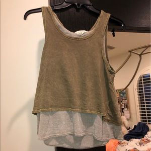 Gray & army green layered tank
